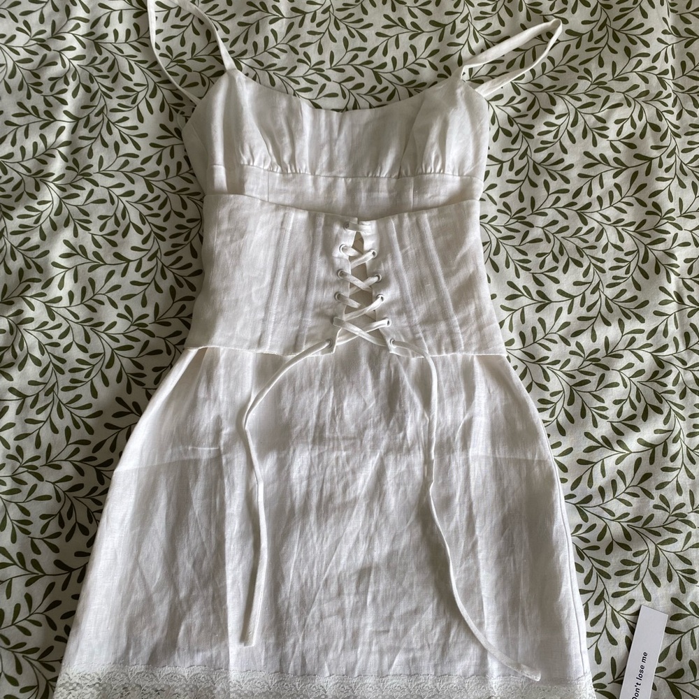 Reformation White Linen Dress with Lace-Up Detail